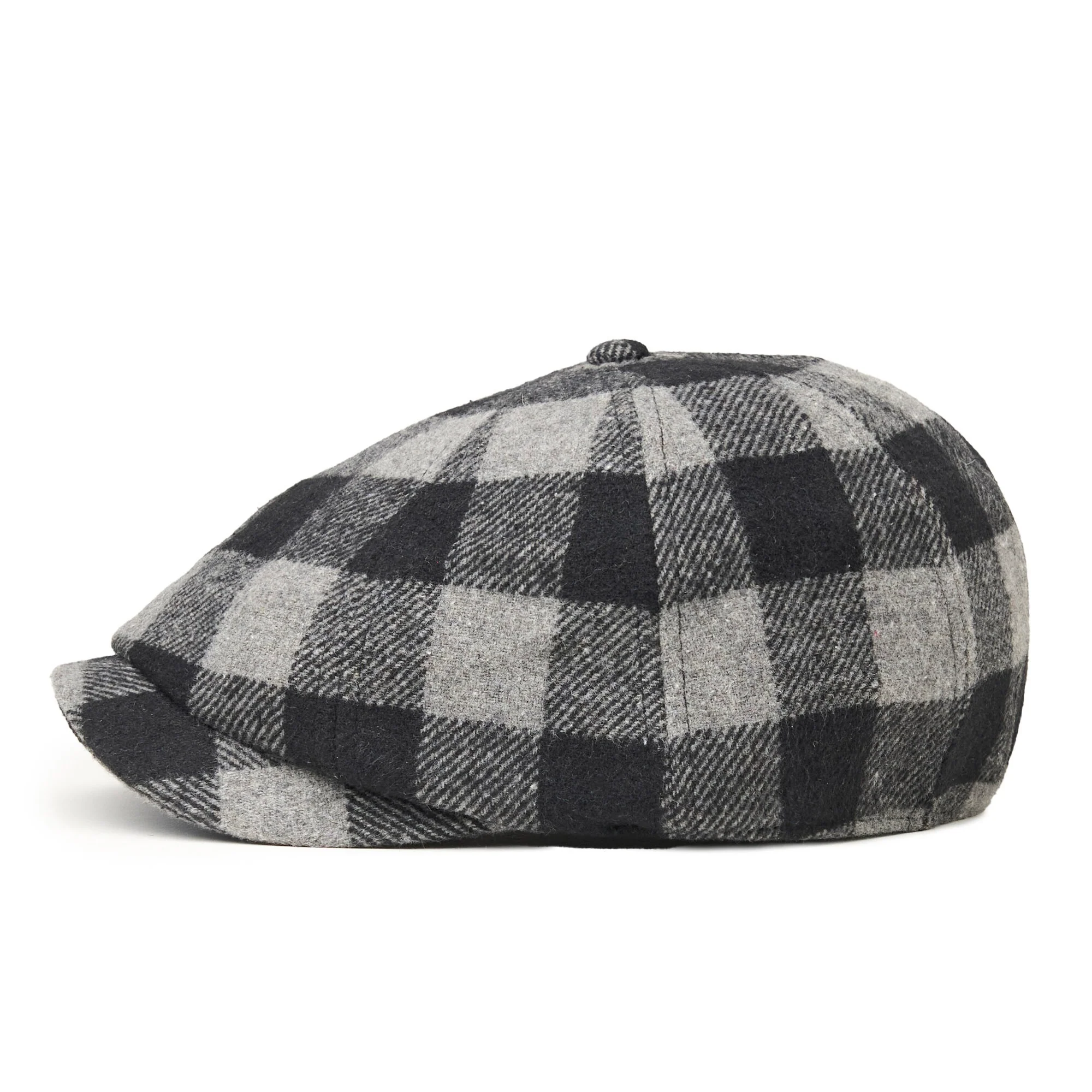 The Buffalo Insulated Baker Boy Boston Scally Cap - Black and Grey Plaid - Image 7