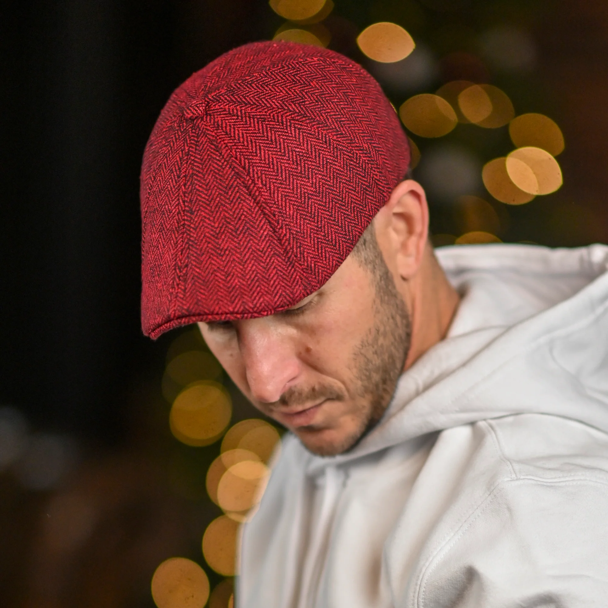 The Holiday Herringbone Peaky Boston Scally Cap - Red Herringbone - Image 2